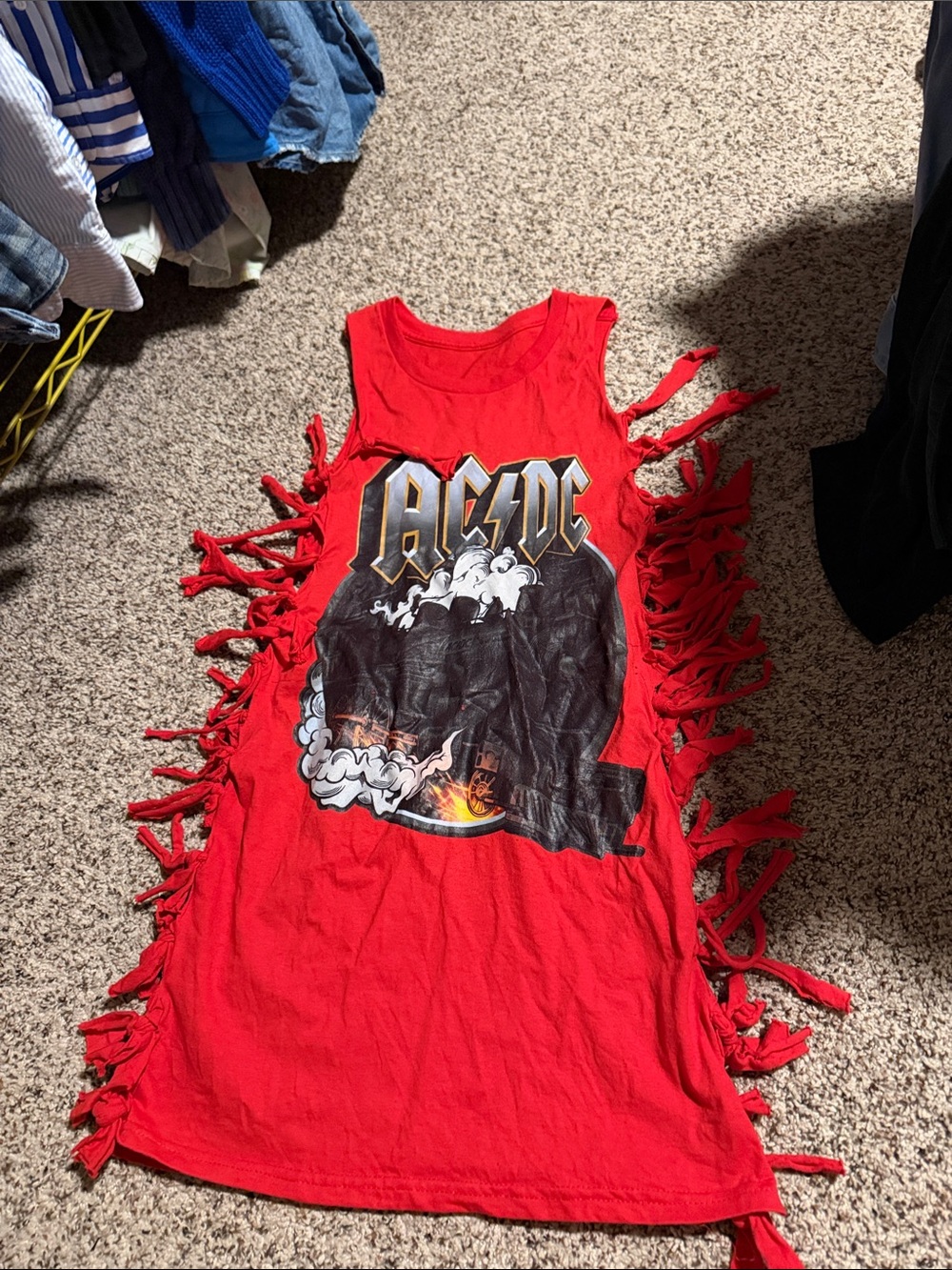 AC/DC 2026 Power Up Tour Red Tank Dress with Fringe Sides and Graphic